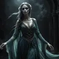 Ghostly rotting dead evil undead siren, graceful, flowing robes, wispy, glowing dark eyes, darkness