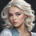 A mesmerizingly beautiful woman with platinum blonde hair, icy blue eyes, and a regal bearing, exuding power and sophistication