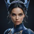 Alluring matte portrait of a fierce beautiful Vex in dark blue