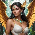 Alluring matte portrait of a beautiful Nidalee with wings