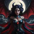 Dramatic fantasy artwork of Vampire Princess Jasmine,  transformed into a powerful bat-like creature with glowing red eyes,  surrounded by swirling shadows and moonlight,  dark and moody atmosphere