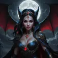 Dramatic fantasy artwork of Vampire Princess Jasmine,  transformed into a powerful bat-like creature with glowing red eyes,  surrounded by swirling shadows and moonlight,  dark and moody atmosphere