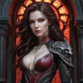 Sarah Kerrigan as a seductive vampire,  pale skin, dark flowing hair, sharp claws, gothic architecture background, blood red highlights