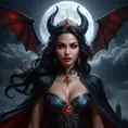 Dramatic fantasy artwork of Vampire Princess Jasmine,  transformed into a powerful bat-like creature with glowing red eyes,  surrounded by swirling shadows and moonlight,  dark and moody atmosphere