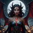 Dramatic fantasy artwork of Vampire Princess Jasmine,  transformed into a powerful bat-like creature with glowing red eyes,  surrounded by swirling shadows and moonlight,  dark and moody atmosphere