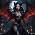 Dramatic fantasy artwork of Vampire Princess Jasmine,  transformed into a powerful bat-like creature with glowing red eyes,  surrounded by swirling shadows and moonlight,  dark and moody atmosphere