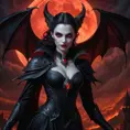 Dramatic fantasy artwork of Vampire Morgana,  transformed into a powerful bat-like creature with glowing red eyes,  surrounded by swirling shadows and moonlight,  dark and moody atmosphere