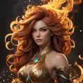 "legendary fire goddess", huge flaming hair, smoke, embers, sparks, head and shoulders portrait, finely drawn eyes, detailed Splash art