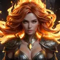 "legendary fire goddess", huge flaming hair, smoke, embers, sparks, head and shoulders portrait, finely drawn eyes, detailed Splash art