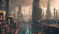 Retrofuturistic city landscape in the style of Beneath a Steel Sky, Atmospheric, Highly Detailed, Intricate, Stunning, Realistic, Octane Render, Unreal Engine, Volumetric Lighting, Concept Art