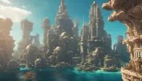 Matte portrait of a thriving undewater city of Atlantis, Highly Detailed, Beautiful, Stunning, Realistic, Octane Render, Unreal Engine, Volumetric Lighting, Vibrant Colors