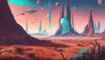 Beautiful alien landscape of No Mans Sky, Highly Detailed, Intricate, Artstation, Beautiful, Digital Painting, Sharp Focus, Concept Art, Elegant