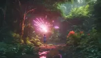 Studio ghibli, rocket explosion, jungle, solar, green technology, optimist future, 8k, Bokeh effect, Cinematic Lighting, Octane Render, Iridescence, Vibrant by Beeple, Asher Brown Durand, Dan Mumford, Greg Rutkowski, WLOP