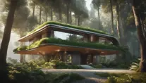 Beautiful futuristic organic house made from imaginary plants in a forest, 8k, Award-Winning, Highly Detailed, Beautiful, Epic, Octane Render, Unreal Engine, Radiant, Volumetric Lighting by Greg Rutkowski