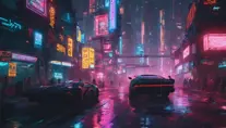 Neon city lights of Cyberpunk 2077, Highly Detailed, Intricate, Artstation, Beautiful, Digital Painting, Sharp Focus, Concept Art, Elegant