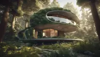 Beautiful futuristic organic house made from imaginary plants in a forest, 8k, Award-Winning, Highly Detailed, Beautiful, Epic, Octane Render, Unreal Engine, Radiant, Volumetric Lighting by Greg Rutkowski