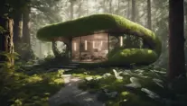 Beautiful futuristic organic house made from imaginary plants in a forest, 8k, Award-Winning, Highly Detailed, Beautiful, Epic, Octane Render, Unreal Engine, Radiant, Volumetric Lighting by Greg Rutkowski