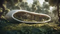 Beautiful futuristic organic house made from imaginary plants in a forest, 8k, Award-Winning, Highly Detailed, Beautiful, Epic, Octane Render, Unreal Engine, Radiant, Volumetric Lighting by Greg Rutkowski