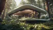 Beautiful futuristic organic house made from imaginary plants in a forest, 8k, Award-Winning, Highly Detailed, Beautiful, Epic, Octane Render, Unreal Engine, Radiant, Volumetric Lighting by Greg Rutkowski