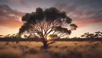 A stunning photo of a natural Australian bush landscape at dusk, 4k, 8k, Highly Detailed