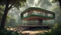 Beautiful futuristic organic house made from imaginary plants in a forest, 8k, Award-Winning, Highly Detailed, Beautiful, Epic, Octane Render, Unreal Engine, Radiant, Volumetric Lighting by Greg Rutkowski