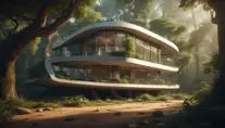 Beautiful futuristic organic house made from imaginary plants in a forest, 8k, Award-Winning, Highly Detailed, Beautiful, Epic, Octane Render, Unreal Engine, Radiant, Volumetric Lighting by Greg Rutkowski