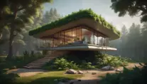 Beautiful futuristic organic house made from imaginary plants in a forest, 8k, Award-Winning, Highly Detailed, Beautiful, Epic, Octane Render, Unreal Engine, Radiant, Volumetric Lighting by Greg Rutkowski