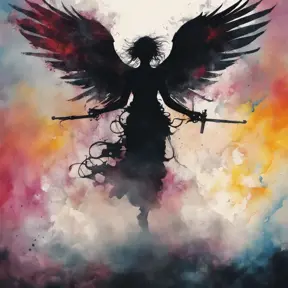 Silhouette of an Angel emerging from the fog of war, ink splash, Highly Detailed, Vibrant Colors, Ink Art, Fantasy, Dark by Stanley Artgerm Lau