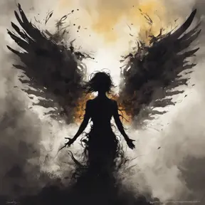 Silhouette of an Angel emerging from the fog of war, ink splash, Highly Detailed, Vibrant Colors, Ink Art, Fantasy, Dark by Stanley Artgerm Lau