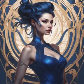 Alluring matte portrait of a beautiful Vayne in dark blue, 8k, Highly Detailed, Intricate, Half Body, Realistic, Sharp Focus, Volumetric Lighting, Fantasy, Elegant by Stanley Artgerm Lau, Alphonse Mucha, WLOP, Stefan Kostic