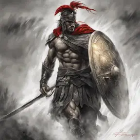 Achilles emerging from the fog of battle, Highly Detailed, Color Splash, Ink Art, Fantasy, Dark by Stanley Artgerm Lau