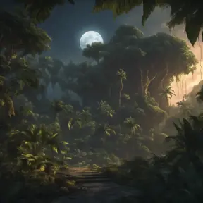 Moonrise over an epic jungle, Highly Detailed, Intricate, Cinematic Lighting, Unreal Engine, Radiant, Fantasy by Stanley Artgerm Lau