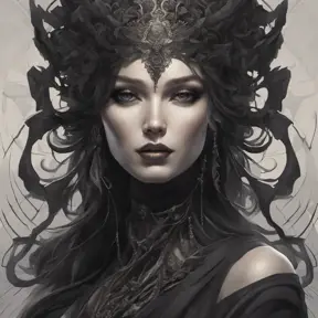 Alluring matte portrait of the beautiful goddess of death Ker in black, 8k, Highly Detailed, Intricate, Realistic, Sharp Focus, Volumetric Lighting, Fantasy, Elegant by Stanley Artgerm Lau, Alphonse Mucha, WLOP