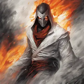 White Assassin emerging from a firey fog of battle, ink splash, Highly Detailed, Vibrant Colors, Ink Art, Fantasy, Dark by Stanley Artgerm Lau