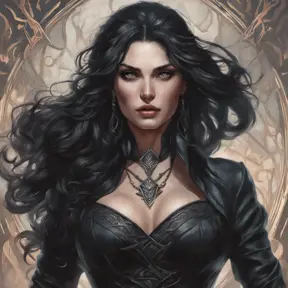 Alluring matte portrait of a fierce beautiful Yennefer in black, 8k, Highly Detailed, Intricate, Half Body, Realistic, Sharp Focus, Volumetric Lighting, Fantasy, Elegant by Stanley Artgerm Lau, Alphonse Mucha, WLOP, Stefan Kostic