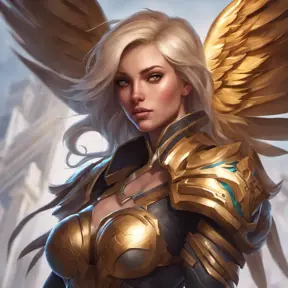 Matte portrait of Kayle from League of Legends with tattoos, 8k, Highly Detailed, Powerful, Alluring, Artstation, Magical, Digital Painting, Photo Realistic, Sharp Focus, Volumetric Lighting, Concept Art by Stanley Artgerm Lau, Alphonse Mucha, Greg Rutkowski