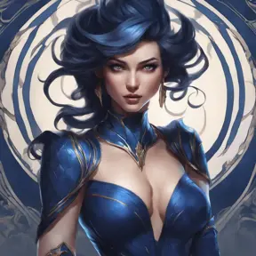 Alluring matte portrait of a beautiful Vayne in dark blue, 8k, Highly Detailed, Intricate, Half Body, Realistic, Sharp Focus, Volumetric Lighting, Fantasy, Elegant by Stanley Artgerm Lau, Alphonse Mucha, WLOP, Stefan Kostic