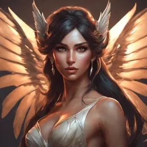 Alluring matte portrait of a beautiful Nidalee with wings, 8k, Highly Detailed, Intricate, Half Body, Realistic, Sharp Focus, Volumetric Lighting, Fantasy, Elegant by Stanley Artgerm Lau, Alphonse Mucha, WLOP