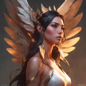 Alluring matte portrait of a beautiful Nidalee with wings, 8k, Highly Detailed, Intricate, Half Body, Realistic, Sharp Focus, Volumetric Lighting, Fantasy, Elegant by Stanley Artgerm Lau, Alphonse Mucha, WLOP