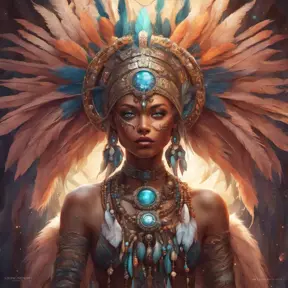 A visionary painting of a single alluring electronic mystical tribal goddess surrounded by feathers and gemstones, 8k, Highly Detailed, Intricate, Artstation, Matte Painting, Sharp Focus, Volumetric Lighting, Concept Art by Stanley Artgerm Lau, Greg Rutkowski