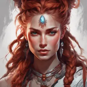 Alluring matte portrait of the beautiful Aloy in dark red, 8k, Highly Detailed, Intricate, Realistic, Sharp Focus, Volumetric Lighting, Fantasy, Elegant by Stanley Artgerm Lau, Alphonse Mucha, WLOP, Stefan Kostic