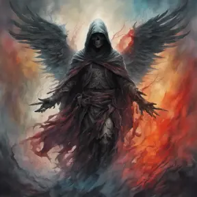 Hooded Angel of Death emerging from the fog of war, ink splash, Highly Detailed, Vibrant Colors, Ink Art, Fantasy, Dark by Stanley Artgerm Lau