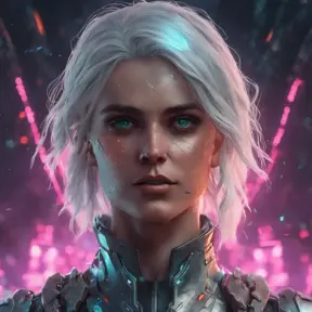 Portrait of Ciri as a Cyborg, 8k, Highly Detailed, Intricate, Intricate Artwork, Symmetry, Trending on Artstation, Cinematic Lighting, Octane Render, Iridescence, Abstract colors, Realism by Beeple, Dan Mumford, Greg Rutkowski, WLOP