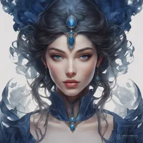 Alluring matte portrait of a beautiful A2 wearing dark blue, 8k, Highly Detailed, Intricate, Half Body, Realistic, Sharp Focus, Volumetric Lighting, Fantasy, Elegant by Stanley Artgerm Lau, Alphonse Mucha, WLOP, Stefan Kostic