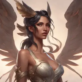 Alluring matte portrait of a beautiful Nidalee with wings, 8k, Highly Detailed, Intricate, Half Body, Realistic, Sharp Focus, Volumetric Lighting, Fantasy, Elegant by Stanley Artgerm Lau, Alphonse Mucha, WLOP