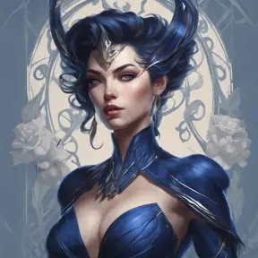 Alluring matte portrait of a beautiful Vayne in dark blue, 8k, Highly Detailed, Intricate, Half Body, Realistic, Sharp Focus, Volumetric Lighting, Fantasy, Elegant by Stanley Artgerm Lau, Alphonse Mucha, WLOP, Stefan Kostic