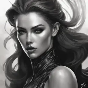 Alluring matte portrait of a fierce beautiful Quinn in black, 8k, Highly Detailed, Intricate, Half Body, Realistic, Sharp Focus, Volumetric Lighting, Fantasy, Elegant by Stanley Artgerm Lau, WLOP, Stefan Kostic