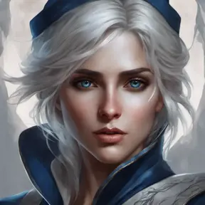 Alluring matte portrait of a beautiful Ciri wearing dark blue, 8k, Highly Detailed, Intricate, Half Body, Realistic, Sharp Focus, Volumetric Lighting, Fantasy, Elegant by Stanley Artgerm Lau, Alphonse Mucha, WLOP, Stefan Kostic