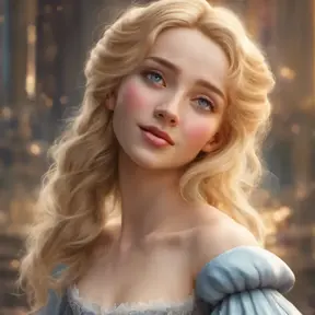 Cinderella, Atmospheric, High Definition, Highly Detailed, Hyper Detailed, Intricate Artwork, Intricate Details, Masterpiece, Ultra Detailed, Closeup of Face, Half Body, Beautiful, Gorgeous, Unimaginable Beauty, Blonde Hair, Large Eyes, Perfect Face, Pretty Face, Rosy Cheeks, Small Nose, Smiling, Matte Painting, Spring, Sunny Day, Sharp Focus, Centered, Beautifully Lit, Closeup Portrait, Portrait, Fantasy, Colorful, Vivid by Stefan Kostic