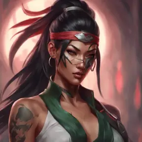 Matte portrait of Akali from League of Legends with tattoos, 8k, Highly Detailed, Powerful, Alluring, Artstation, Magical, Digital Painting, Photo Realistic, Sharp Focus, Volumetric Lighting, Concept Art by Stanley Artgerm Lau, Alphonse Mucha, Greg Rutkowski